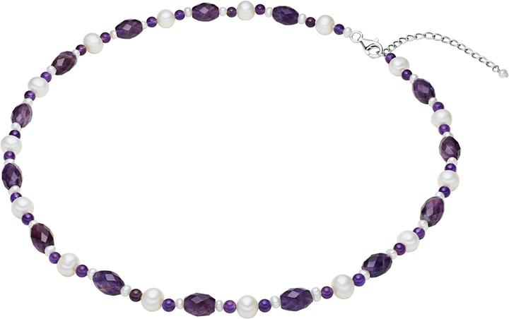 Produktbild Valero Pearls Damen Sterling Silber Amethyst Süsswasser-Zuchtperle silber 45,0 cm Basiskette + 5,0 cm Verlängerung (Sterling Silber, 45 - 50 cm)