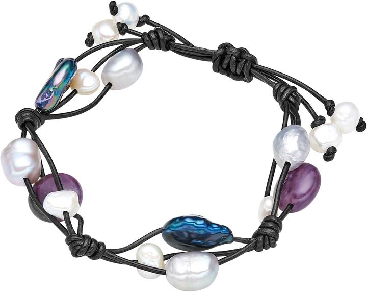 Produktbild Valero Pearls Damen Echtleder Amethyst Süsswasser-Zuchtperle schwarz 16,0 - 24,0 cm, flexibel einstellbar - 3296 (24 cm, Echtleder)