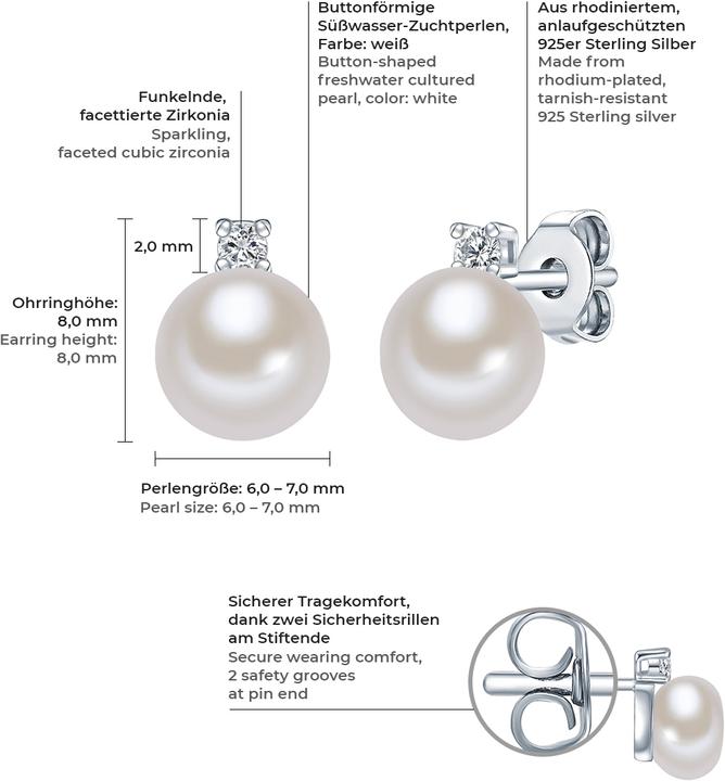 Actual product image Valero Pearls Ladies Sterling Silver Zirconia Freshwater Cultured Pearl Silver - 3262 (Sterling Silver)