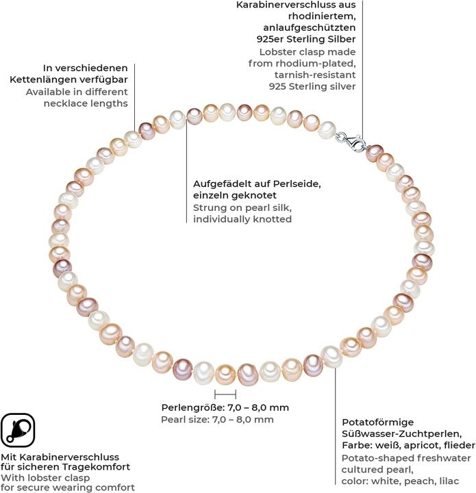 Produktbild Valero Pearls Damen Sterling Silber Süsswasser-Zuchtperle silber - 3832 (Sterling Silber, 42 cm)