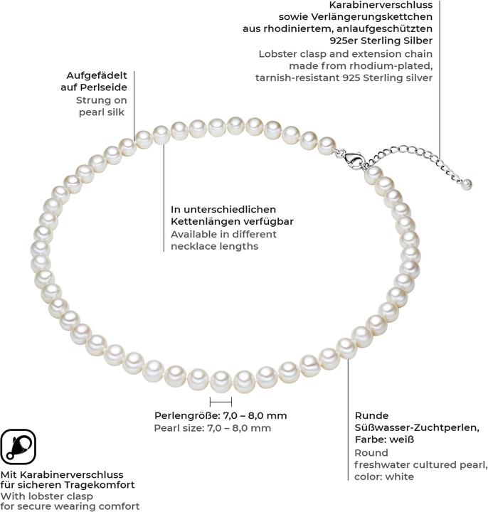 Image du produit Valero Pearls Femme argent sterling perle d'eau douce de culture argent - 3866 (Argent 925, Perle, 45 cm)