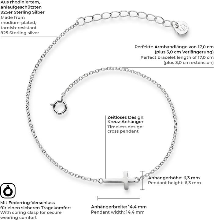 Image du produit Glanzstücke München Croix de femme argent sterling argent 17,0 cm longueur de base + 3,0 cm extension - 6116 (17 cm, Argent Sterling)