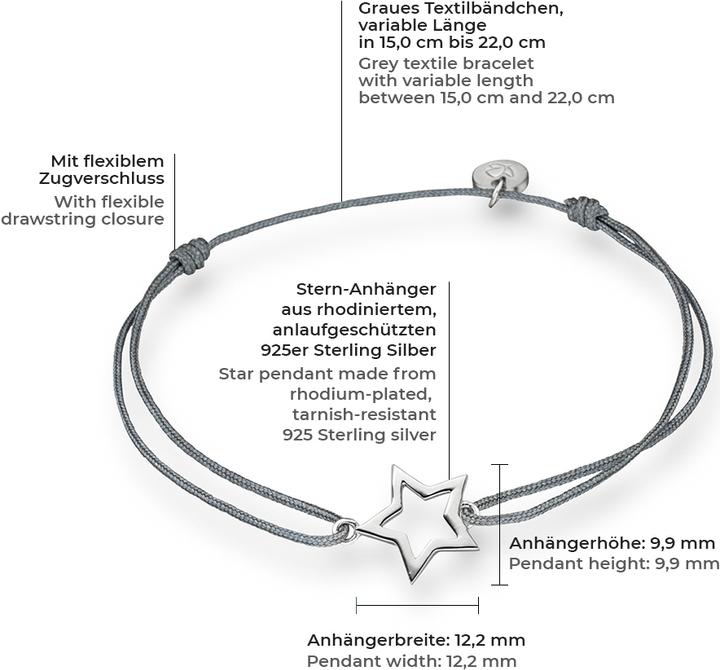 Immagine prodotto Glanzstücke München Stella da donna in argento 15,0 - 22,0 cm, regolabile in modo flessibile - 5980 (22 cm, Argento)