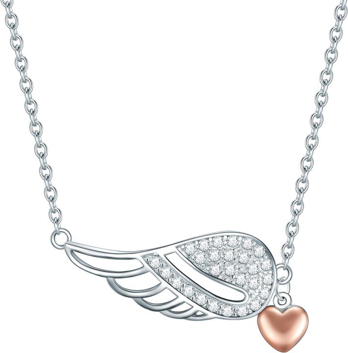 Actual product image Rafaela Donata Ladies heart/wings sterling silver cubic zirconia silver/rose gold 42.0 cm basic chain + 7.0 cm (Sterling Silver, 42 - 49 cm)