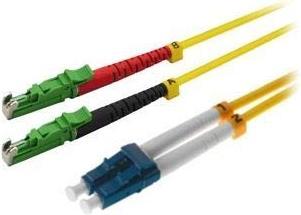 Produktbild Helos fiber optic cable E2000® APC (LSH) / LC Duplex 9/125 OSm OS2 yellow 0.5 m (UTP, CAT6, 0.50 m)