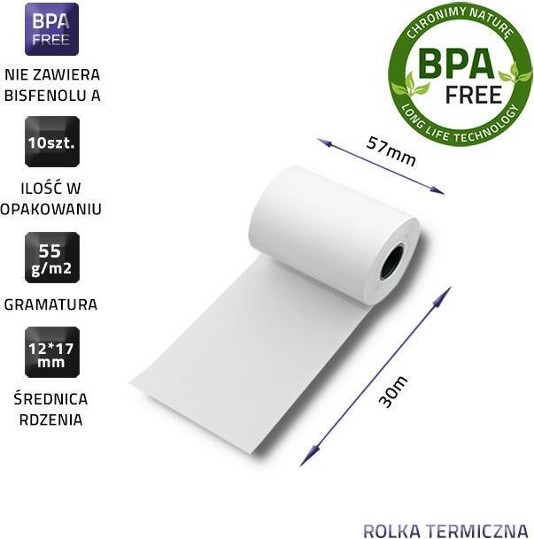 Immagine prodotto Qoltec Bianco - Rotolo (5,7 cm x 30 m) - 55 g/m² - 10 rotoli di carta termica per copie