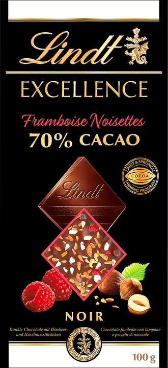 Immagine prodotto Lindt Tavoletta di cioccolato Excellence fondente al lampone e nocciola 70% Cacao (100 g)