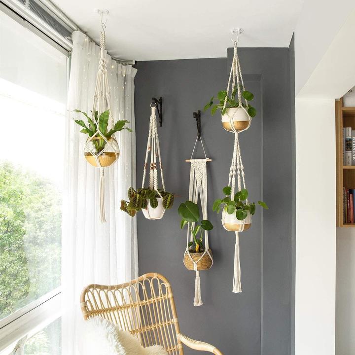 Actual product image Esmée Makramee Pflanzenaufhänger Dekoration Geknüpftes Boho Accessoire 4er Set (28.50 cm)