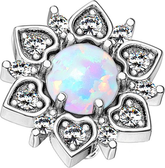 Actual product image Star Piercing Dermal Anchor silver heart flower with opal white (Brass, Surgical steel 316L)