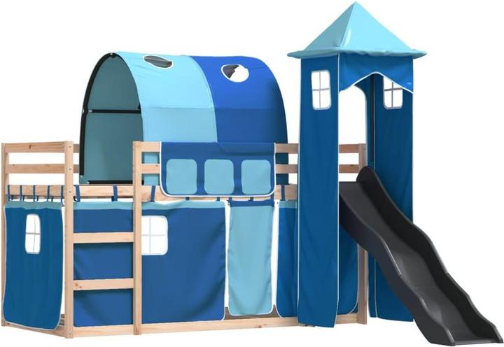 Produktbild VidaXL Etagenbett mit Rutsche und Gardinen (90 x 200 cm)