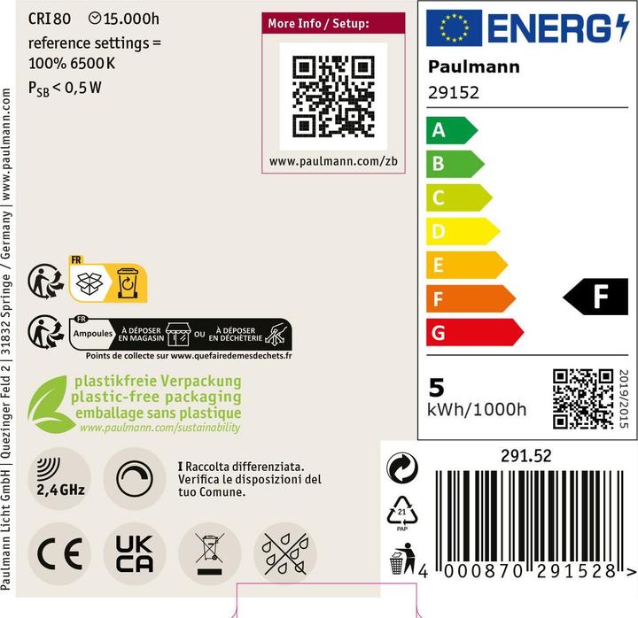 Energie-Label Paulmann Kerze (E14, 5 W, 470 lm, 1 x, F)