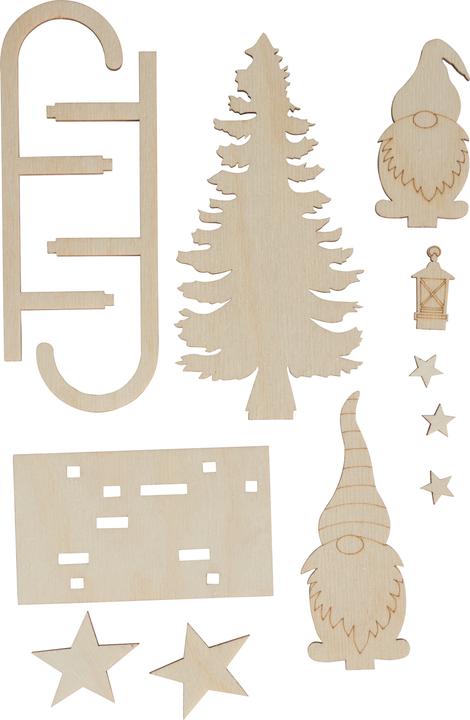 Produktbild Rayher Holz-Steckmotiv "Wichtel-Schlitten", 12-tlg.