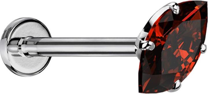 Star Piercing Micro Threadless Labret silber mit Oval Kristall rot gefasst (ohne Messing, Titan G23)