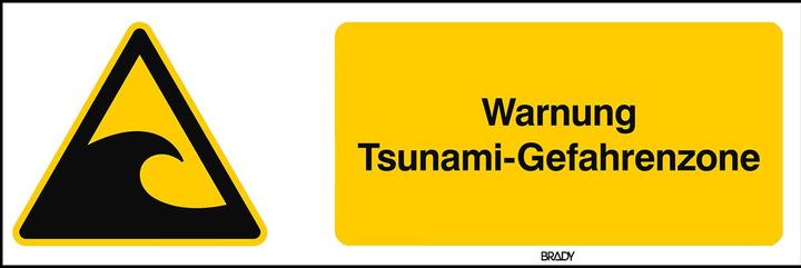 Actual product image Brady W/W056/DE364/PE-297X105-1, ISO Safety labelling - Tsunami hazard zone warning