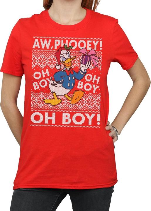 Actual product image Disney Womens/Ladies Donald Duck Christmas Fair Isle Cotton Boyfriend T-Shirt (S)