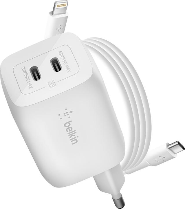 Image du produit Belkin Dual USB-C GaN Ladegerät mit Power Deliver und PPS Technologie inkl. 2 Meter USB-C Kabel (65 W)