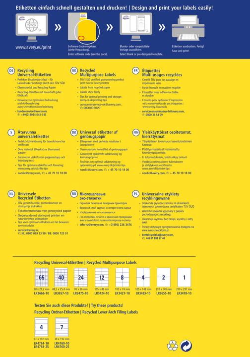 Actual product image Avery Universal labels 105 x 48 mm, 10 sheets