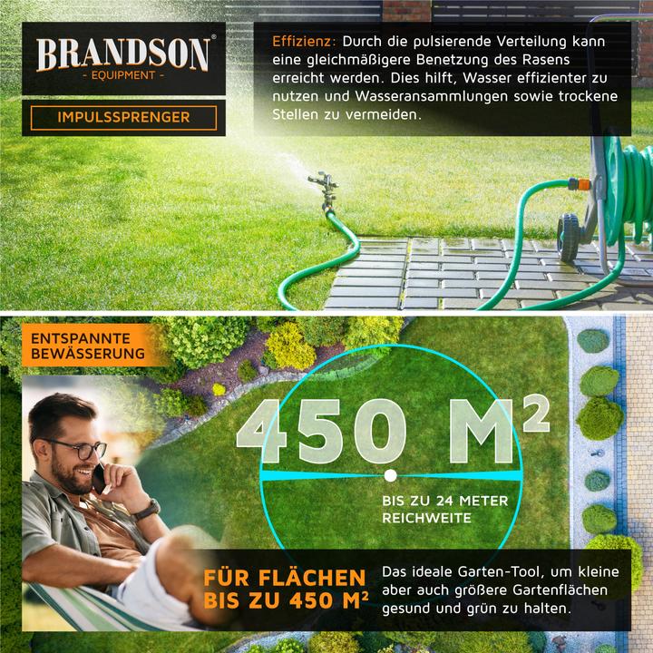 Actual product image Brandson Metal circular sprinkler, interval sprinkler, impulse sprinkler, lawn sprinkler up to 450 m² (Impulse, circular and sector sprinklers)