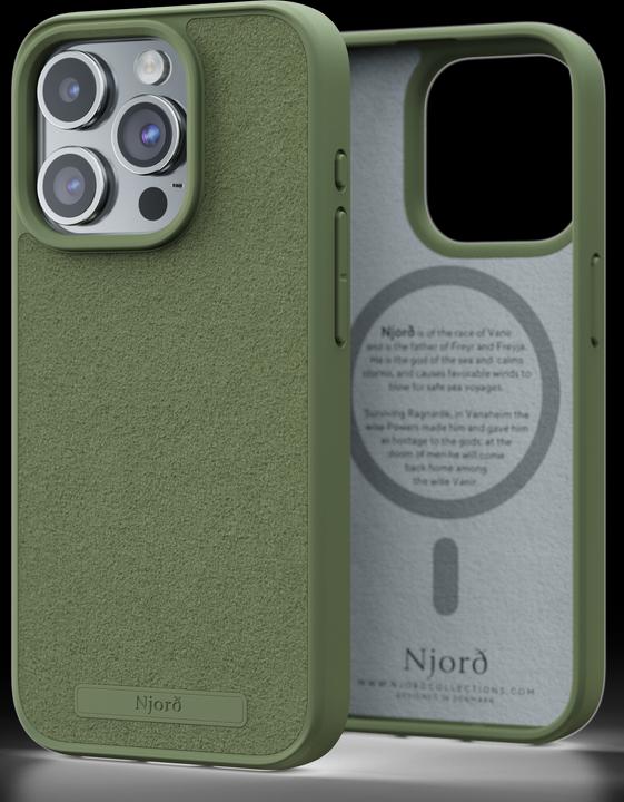 Njord Suede MagSafe Case for iPhone 15 Pro, Olive (Apple iPhone 15 Pro)