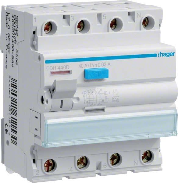 Actual product image Hager RCD 4pin 40A/30mA Hi CDH440D
