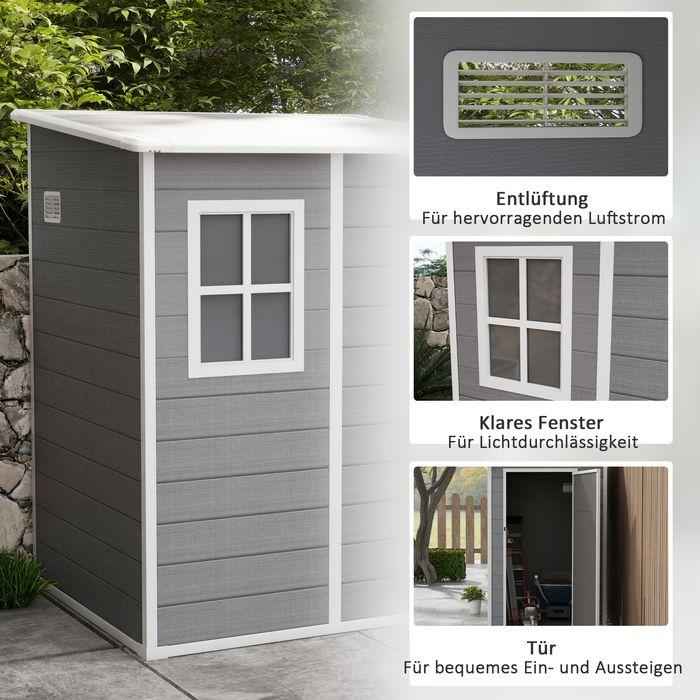 Image du produit Swisshandel24 Gerätehaus 1,54m³, Pultdach, 122x149x192/177 cm, Abschliessbar, Fenster, Alu, Grau