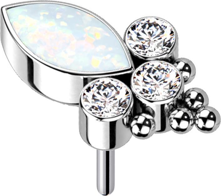 Produktbild Star Piercing Ovaler Opal weiss und drei Kristalle silber (Titan G23, ohne Messing)
