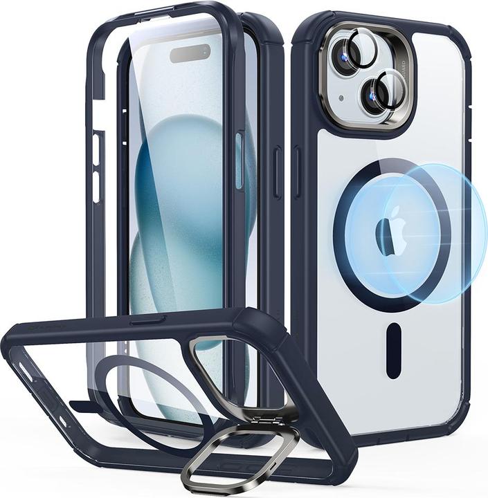 Actual product image ESR - Armor Tough Kickstand HaloLock + Screen Protector - iPhone 15 Plus - Clear Dark Blue (Apple iPhone 15 Plus)
