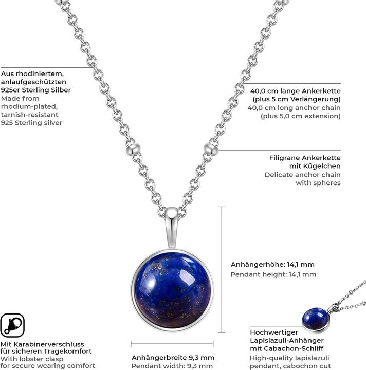 Immagine prodotto Glanzstücke München Catena da donna in argento lapislazzuli 40,0 cm di base + 5,0 cm di estensione - 11034 (Argento, 40 - 45 cm)