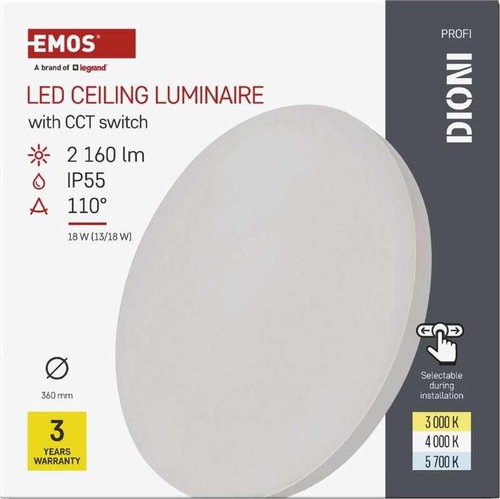 Actual product image Emos LED-Anbauleuchte DIONI rund, weiss, 18W, mit Farbtemperatur-Änderung (160 lm)