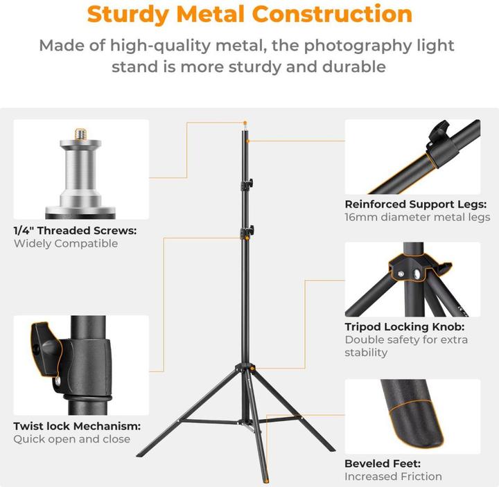 Image du produit K&F Concept Support d'éclairage photographique de 2,8 m, support métallique portable