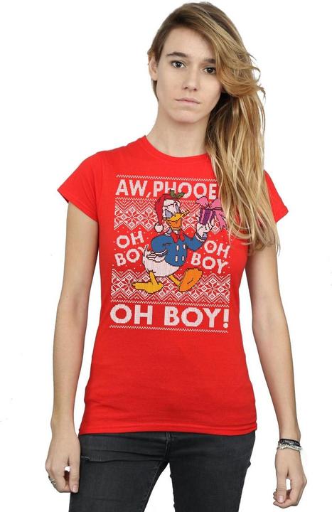 Actual product image Disney Womens/Ladies Donald Duck Christmas Fair Isle Cotton T-Shirt (XXL)