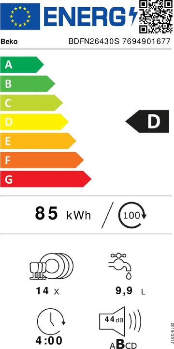 Label énergétique Beko Lave-vaisselle BDFN26430S D gy