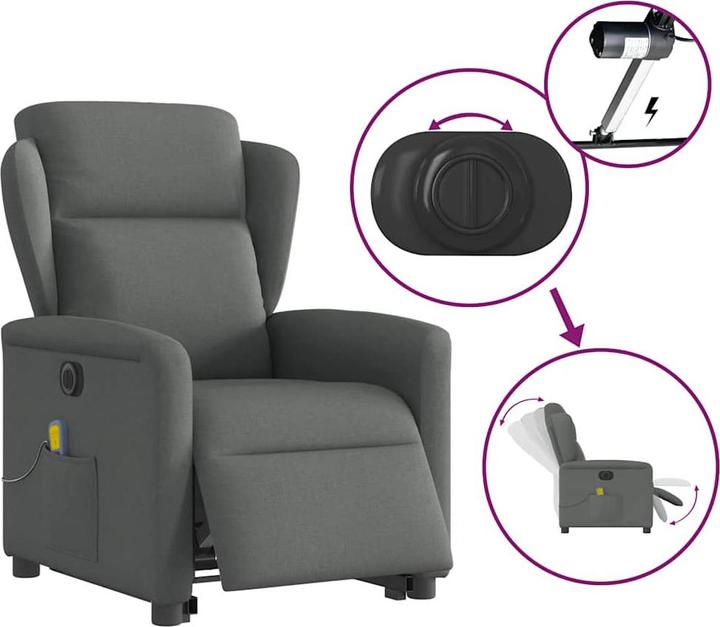 Produktbild VidaXL Elektrischer Massagesessel mit Aufstehhilfe Dunkelgrau Stoff