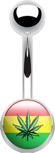 Image du produit Star Piercing Banane argentée avec logo feuille de chanvre sur drapeau jamaïcain (Acier chirurgical 316L, sans laiton)