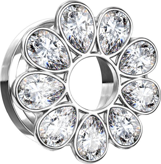 Image du produit Star Piercing Flesh Tunnel argenté Fleur de cristal argenté (sans laiton, Acier chirurgical 316L)