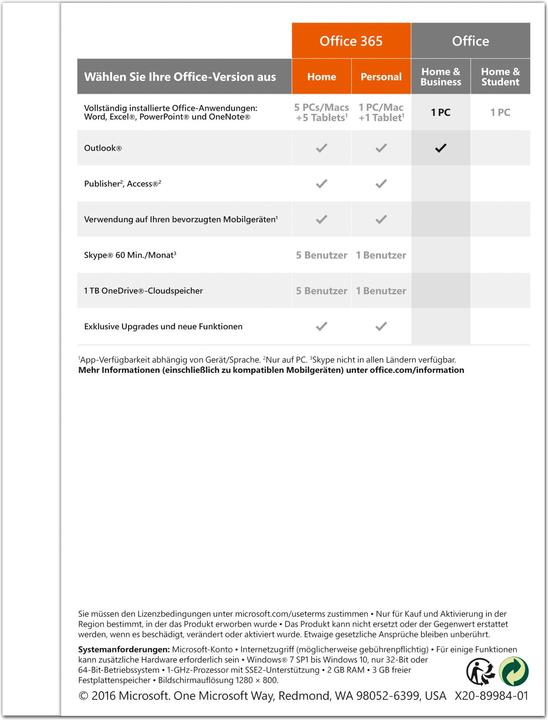 Actual product image Microsoft Office Home & Business 2016 (German)
