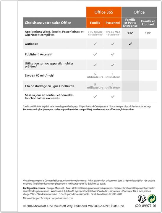 Actual product image Microsoft Office Famille et Petite Enterprise 2016 (1 User)
