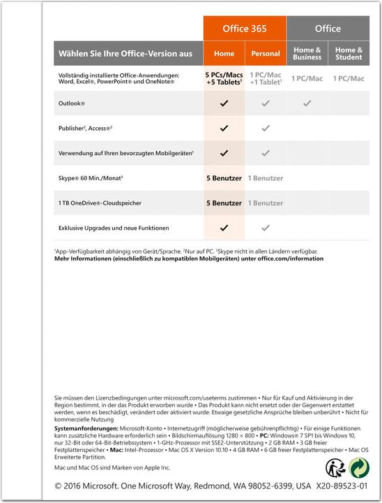 Produktbild Microsoft Office 365 Home (1 User, 12 Monate)