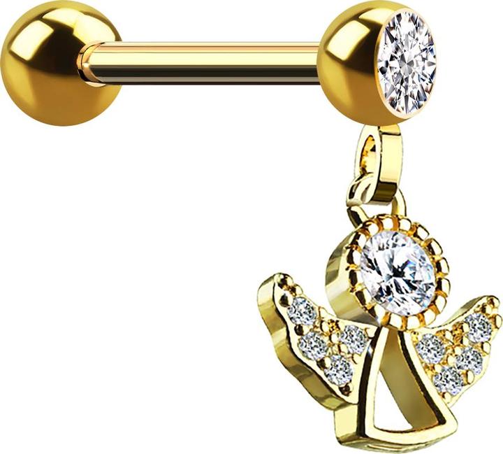 Produktbild Star Piercing Micro Barbell 14k vergoldet mit Kugel und Anhänger Engel (Chirurgenstahl 316L, Messing)
