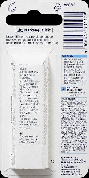 Nutritional values and ingredients dm Balea MEN Lip care active care