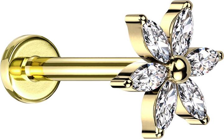 Image du produit Star Piercing Micro Labret femelle doré fleur cristaux argentés (sans laiton, Titane G23)