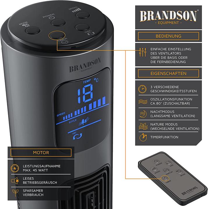 Produktbild Brandson Turmventilator mit Fernbedienung (48 dB)