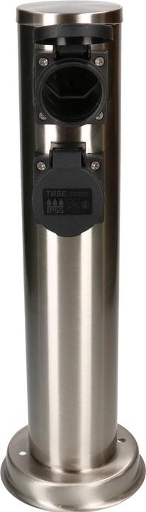 Actual product image Max Hauri Set of 2 round garden socket pillar with 4 type 13 sockets, IP55, black/silver (4 x, Type 13)