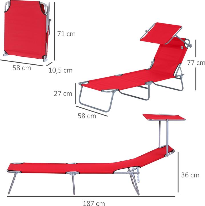 Produktbild Outsunny Sonnenliege mit Sonnenschutz (187 cm)