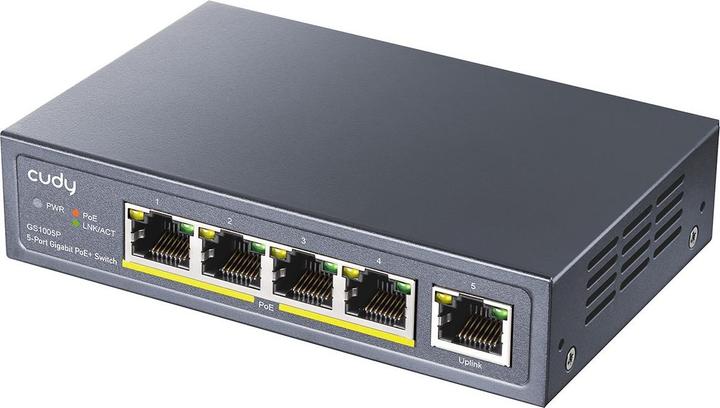 Actual product image Cudy GS1005P network switch Gigabit Ethernet (10/100/1000) Power over Ethernet (PoE) Grey (5 Ports)