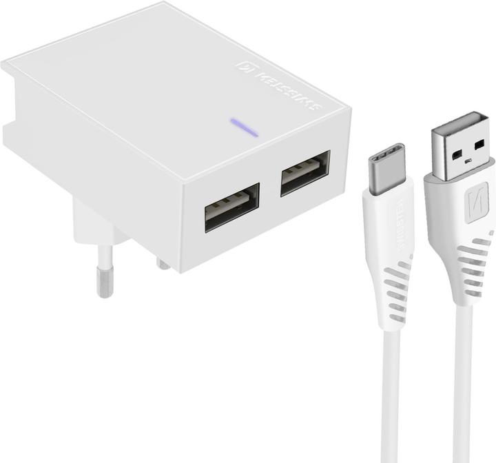 Immagine prodotto Swissten Serie Slim, doppia banca di alimentazione USB da 3A con IC intelligente + cavo USB-C (15 W)
