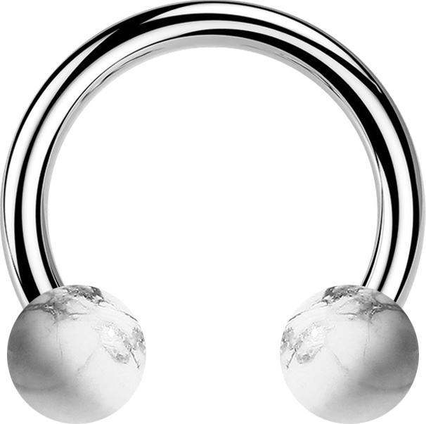 Produktbild Star Piercing Micro Circular Barbell Innengewinde silber mit zwei Kugeln Howlith Stein (Chirurgenstahl 316L, Mineralisch, ohne Messing)