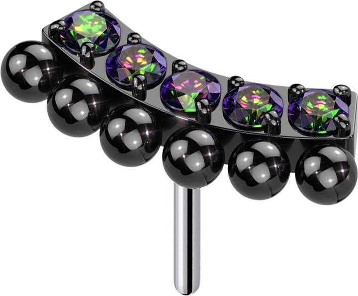 Produktbild Star Piercing Threadless Balken gebogen schwarz sieben Kugeln Kristalle dunkel multicolor (ohne Messing, Titan G23)