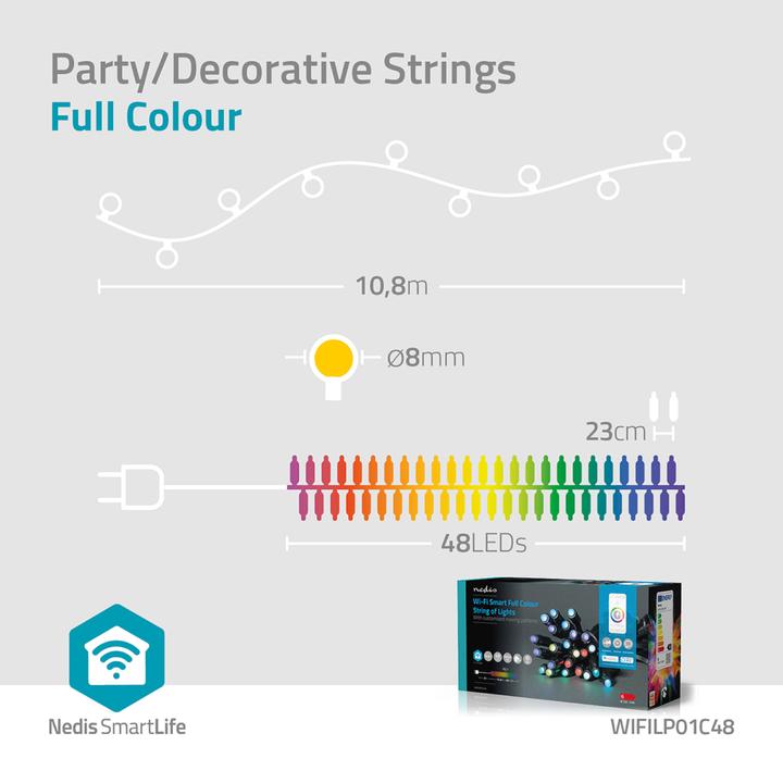 Immagine prodotto Nedis SmartLife LED decorativo | Wi-Fi | RGB | 48 LED | 10,80m | Android™ / IOS (0.23 m)
