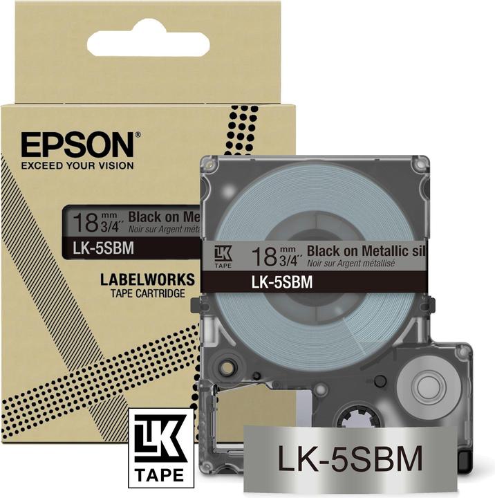 Epson Metallic Silver/Black 18mm LK-5SBM (1.80 cm, Silver)